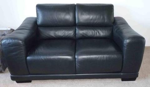 2 Seater black leather sofa