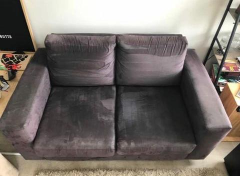 Two seater dark brown cushion couch
