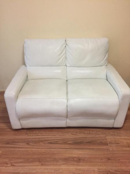 White leather recliner 2 seater sofa