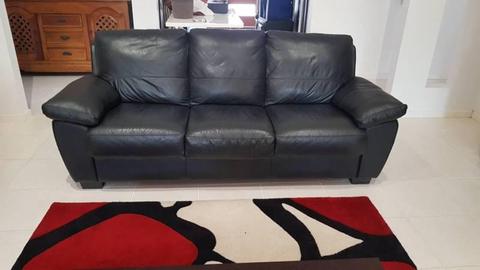 3 seater Black leather sofa