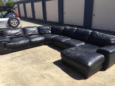 Black 6 seater leather lounge