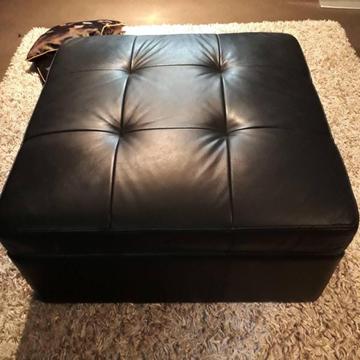 100% BLACK LEATHER OTTOMAN WITH STORAGE