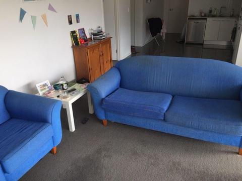 Blue couch and chair sofa set