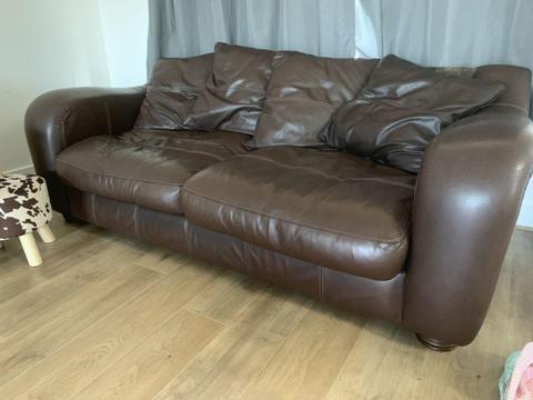 Brown leather 3 seater couch - large and comfortable