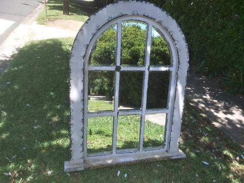 Distressed Arched Window Mirror Bevel Edged 120x90cm