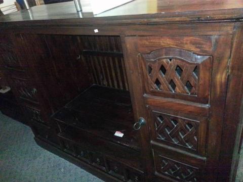 old solid wood entertainment unit