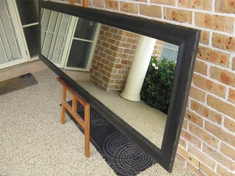 Long Full Length Mirror Aged Black Wooden Frame 203x63cm