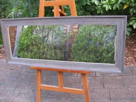 Wall Mirror Aged Charcoal Rustic Style Timber Frame 113x45cm