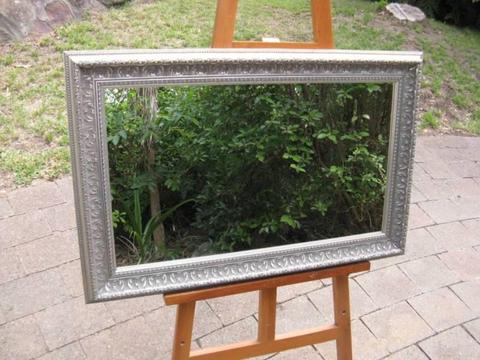 Elegant Wall Mirror Ornate Antique Look Silver Frame 87x57cm