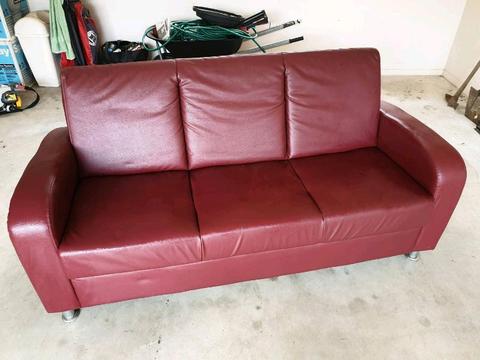3 seater red vinyl couch