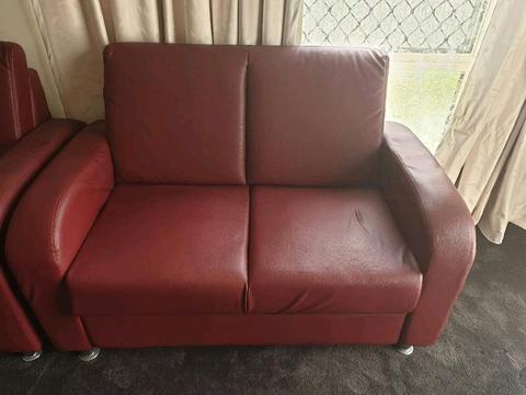 2 seater red vinyl couch