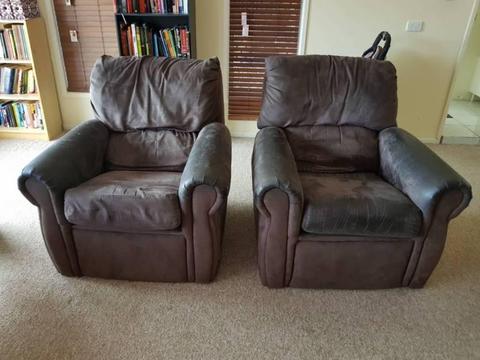 Brown suede lounge set- 3 seater 2 recliners