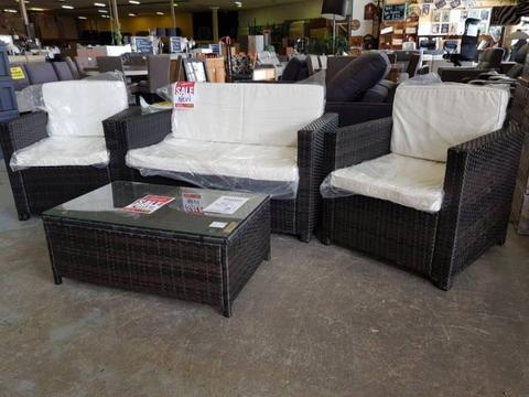 NEW IN BOXES! 4 piece rattan outdoor lounge set coffee table