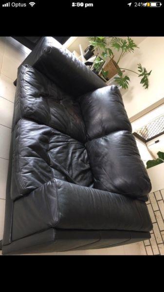 Black leather 3 seater couch