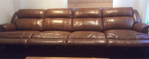 Tan leather 4 seater electric recliner lounge