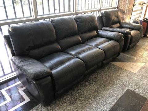 Genuine Leather Lounge Sofa with Recliner and Single Lounge