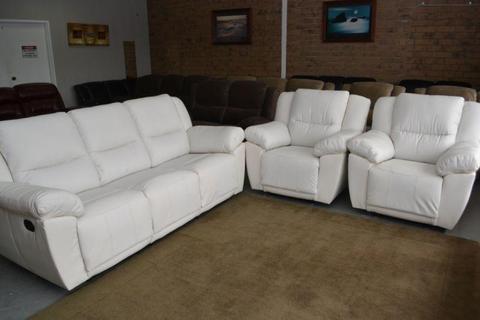 Brand New*Warranty*Free Delivery Off White Leather Recliner Suite