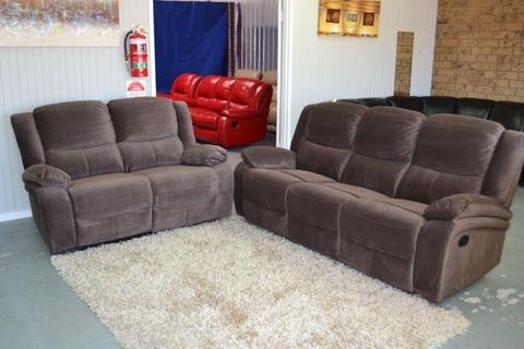*Brand New* Coffee Fabric Reclining Lounge Suite