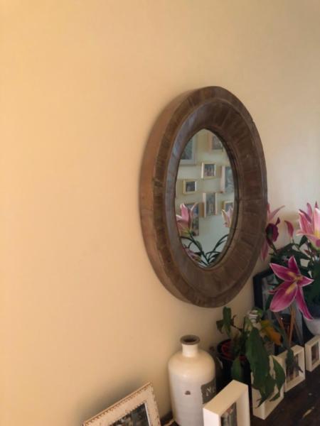 Oval Mirror with Wood Frame