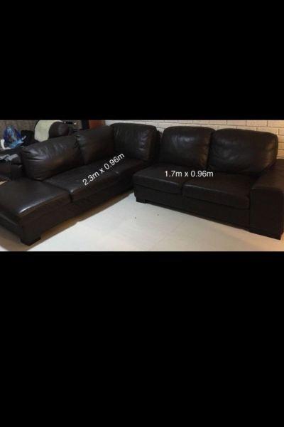 Brown leather lounge sofa chaise