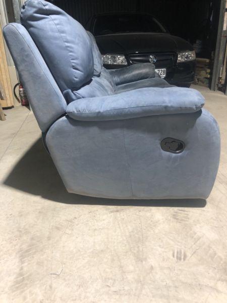 Blue suede recliner lounge