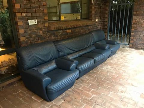 Leather Couch and 2x Arm Chairs - Dark Blue. Great Condition