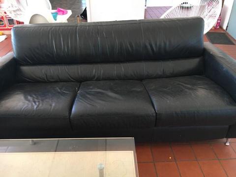 Black leather 3 seater couch