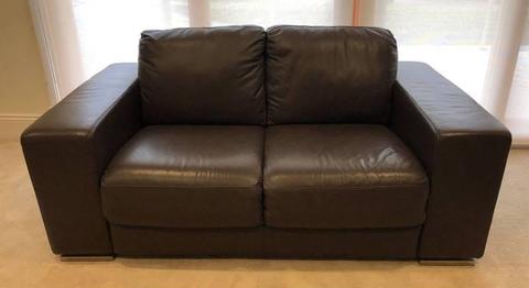 2 x 2-Seater Dark Brown Leather Lounges - Excellent Condition