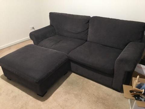 3 seater navy couch and ottoman, corduroy fabric