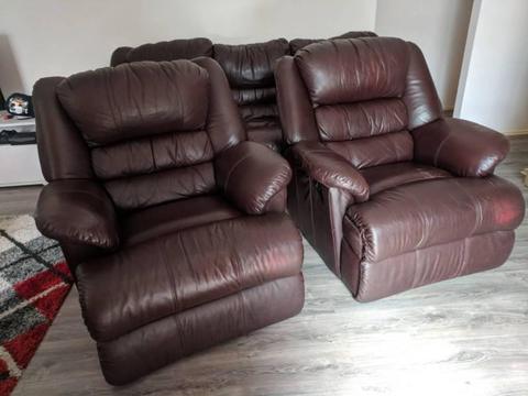 Leather Sofa and 2x Leather Recliners