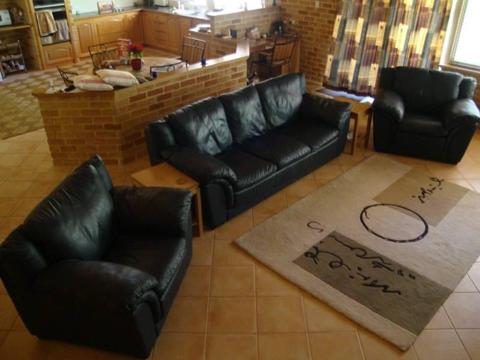 Huge 3 Piece 100% Pure Leather 3 Seater Couch and 2 x Armchairs