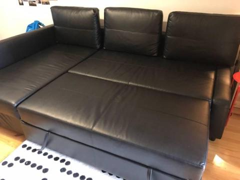 Black leather Sofa bed - 3 seats and double bed size