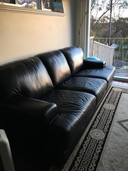 Plush Sofas Black leather 3 seater excellent condition