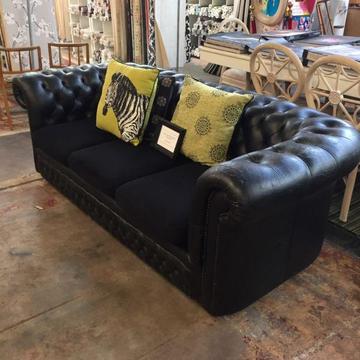 Vintage Black Full Hide Leather Chesterfield