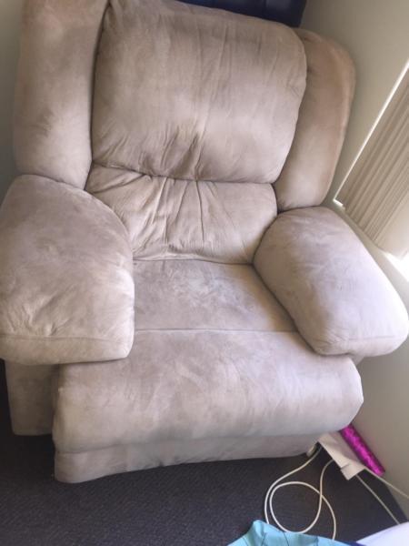 3 seater reclining and 2 reclining armchairs beige suede