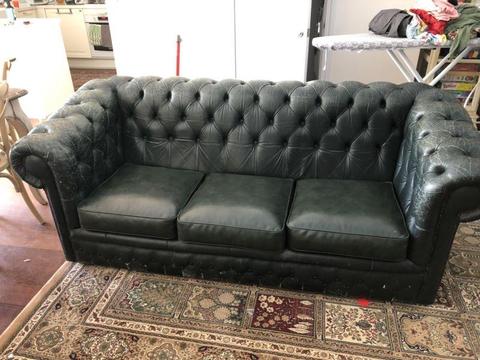 3 seater Chesterfield Leather Lounge...Sherwood Green with foot stool