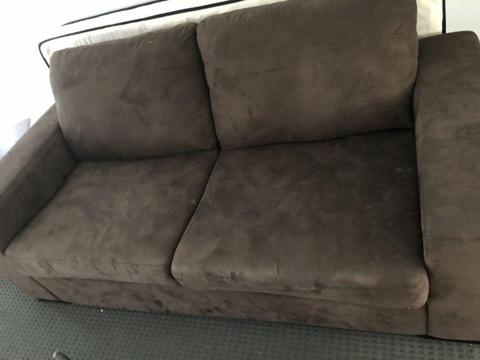 2 & a half seater brown material sofa couch lounge, double bed
