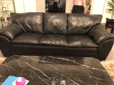 Leather 3 seater and 2 Leather Armchairs