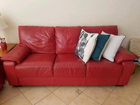 Leather sofas x 2, 3 seater and 2 seater Red Adriatic
