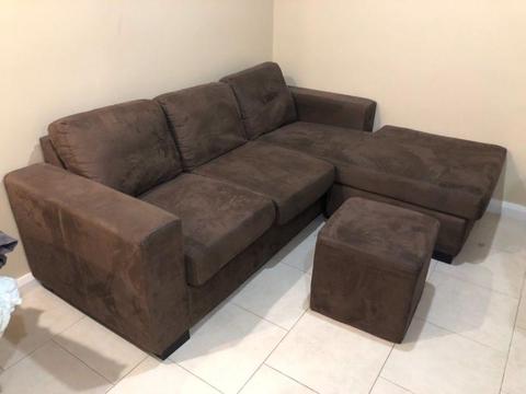 Suede Brown 3 Seater Lounge with Chaise