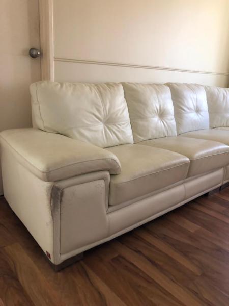 White leather lounge couch