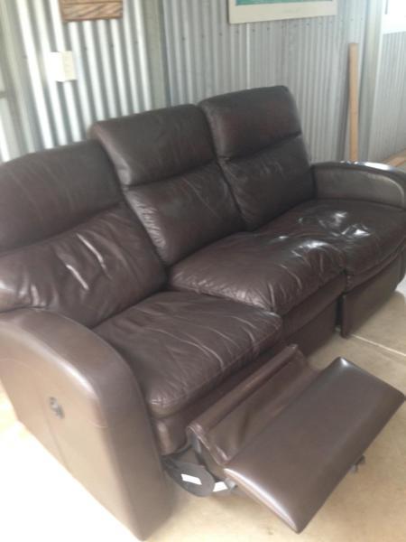 Leather 3 seater lounge electric recliner