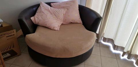 Leather/fabric Barrel Sofa