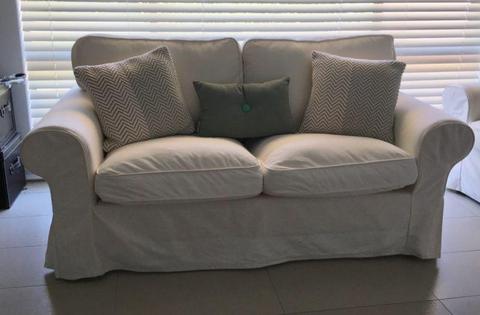 2x TWO SEATER SOFAS & FOOTSTOOL