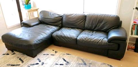 Real leather black chaise lounge