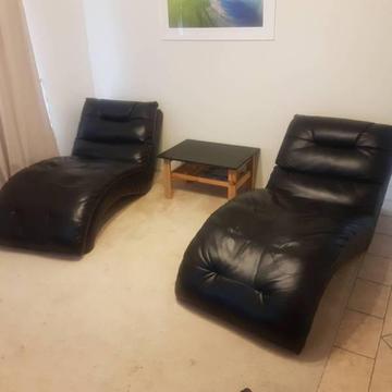 2 leather chaise lounge chairs