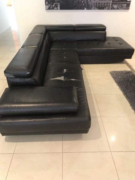 Black faux leather corner chaise couch