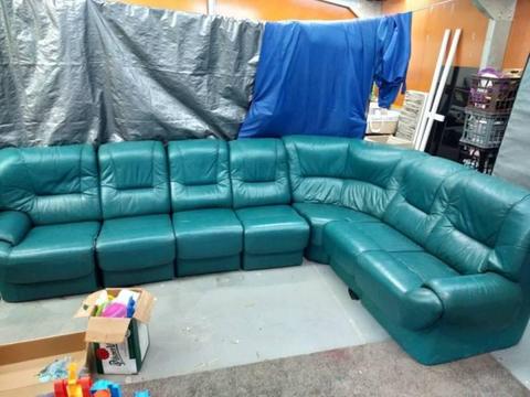 Green Leather 7 Seater Modular Sofa