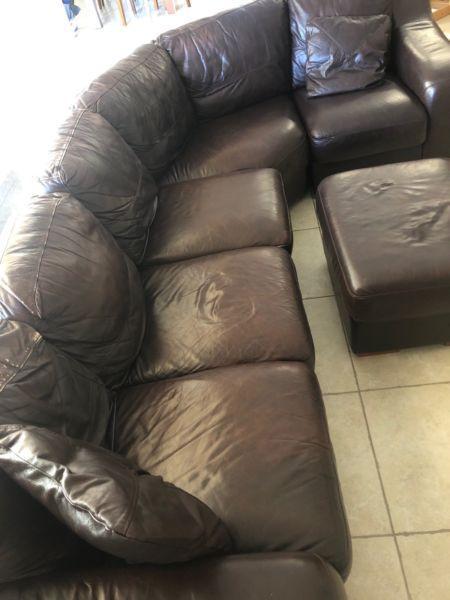 Chocolate Leather Couch with Ottoman $750