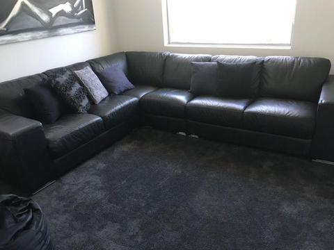 Urgent sale - Black real leather modern lounge -6 seater